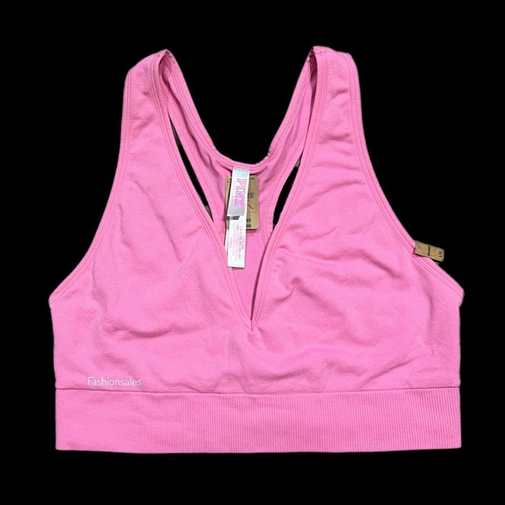 Victorias Secret Pink Active Seamless V Neck Unlined Gym sports Bra Pink Large